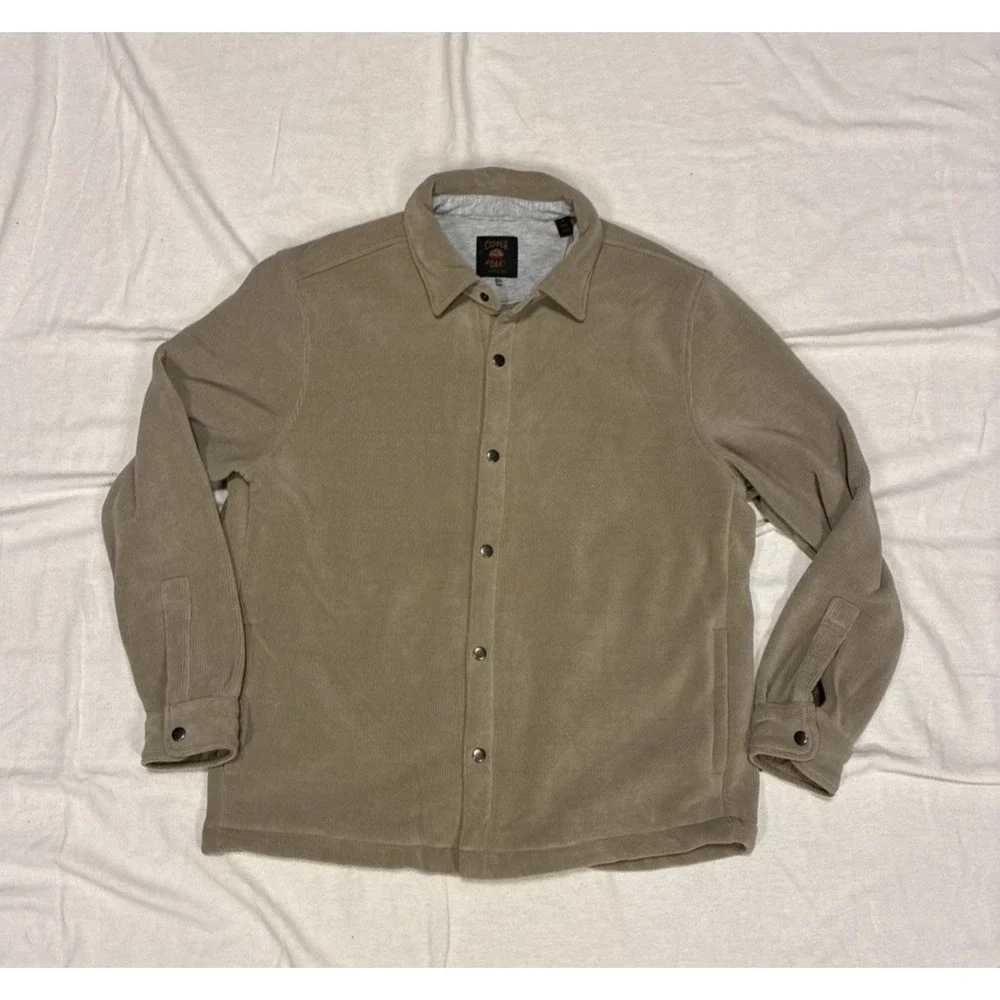 Copper and Oak Men's Shirt Jacket XL  Beige Snap Up Shacket Cozy Collar Normcore